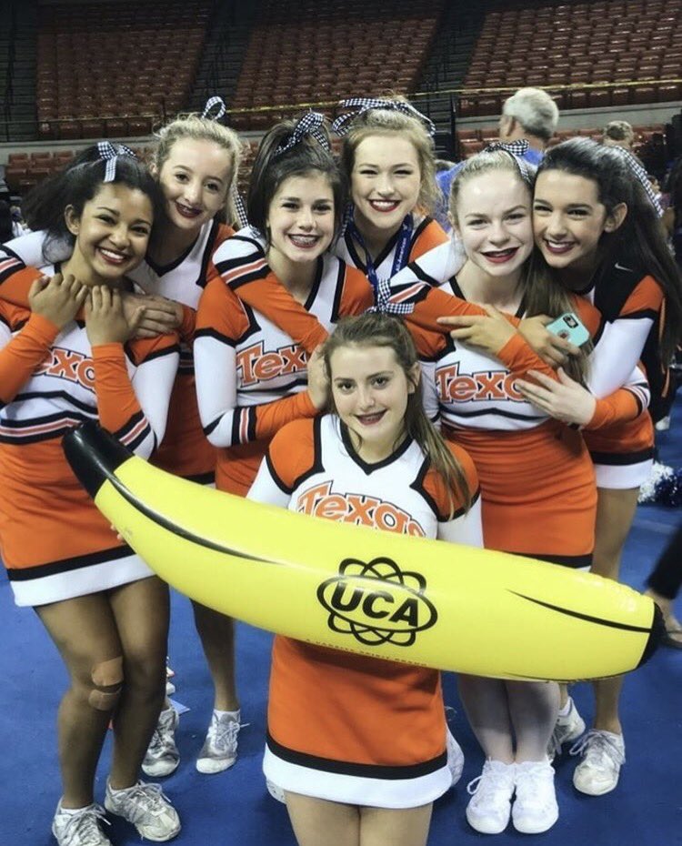 Arden8er's tweet photo. Proud of my girls and myself for getting the UCA Banana at cheer camp!❤️ #UCABanana #AllAmerican https://t.co/hlqqjdv2hT