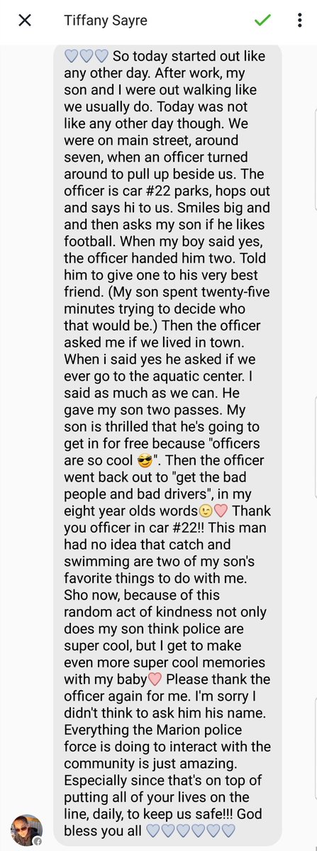 marion_police's tweet photo. Lt Musser making a #PositiveMPACT with kids in our community. Thanks for taking the time to share Tiffany! https://t.co/0HrodiRRuI