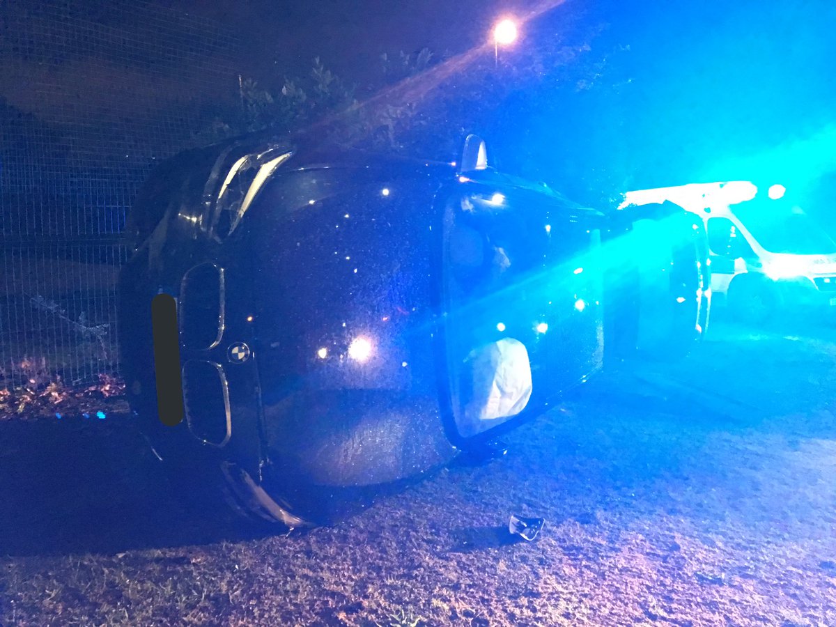 Trafficwmp's tweet photo. We've had a pursuit in #ChelmsleyWood with a #Stolen #BMW135 driver ran out of talent, crashed and rolled the car. Driver arrested #Gotya https://t.co/bSNn8Ln4t3