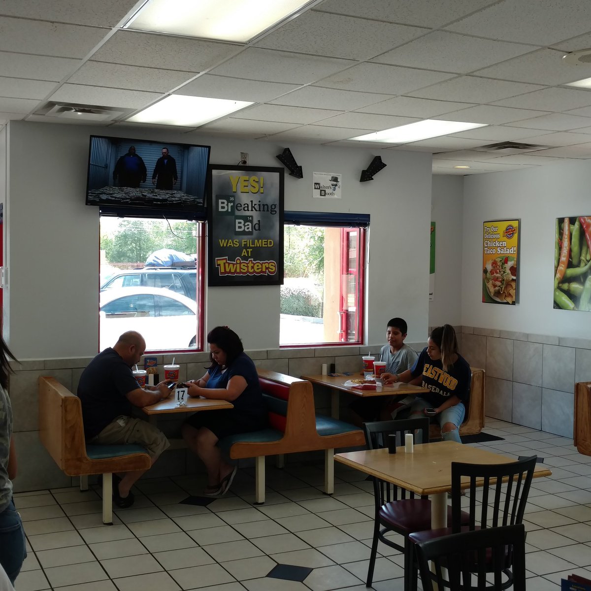 SwiftMustang2's tweet image. Had lunch in Walter Whites booth today. Surreal.