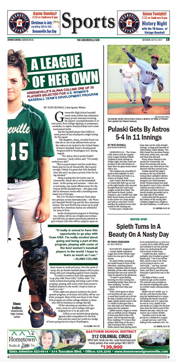 A look at the front of tomorrow's Greeneville Sun sports section.  <a href="/GreeneSun/">The Greeneville Sun</a> <a href="/ghsnews13/">GHS News</a> <a href="/alanacollins08/">Alana Hybarger</a>