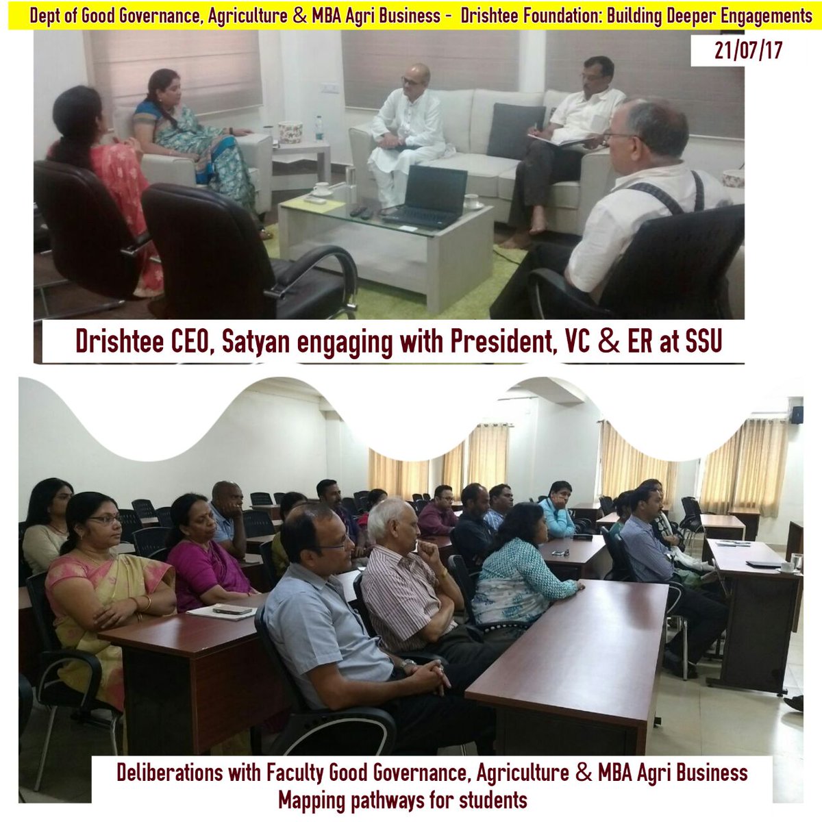 SriSriU's tweet photo. Dept of Good Governance, Agriculture &amp; MBA Agribusiness deepening engagements with Drishtee foundation for robust entrepreneurial learnings. https://t.co/Z0RxPgVrCK