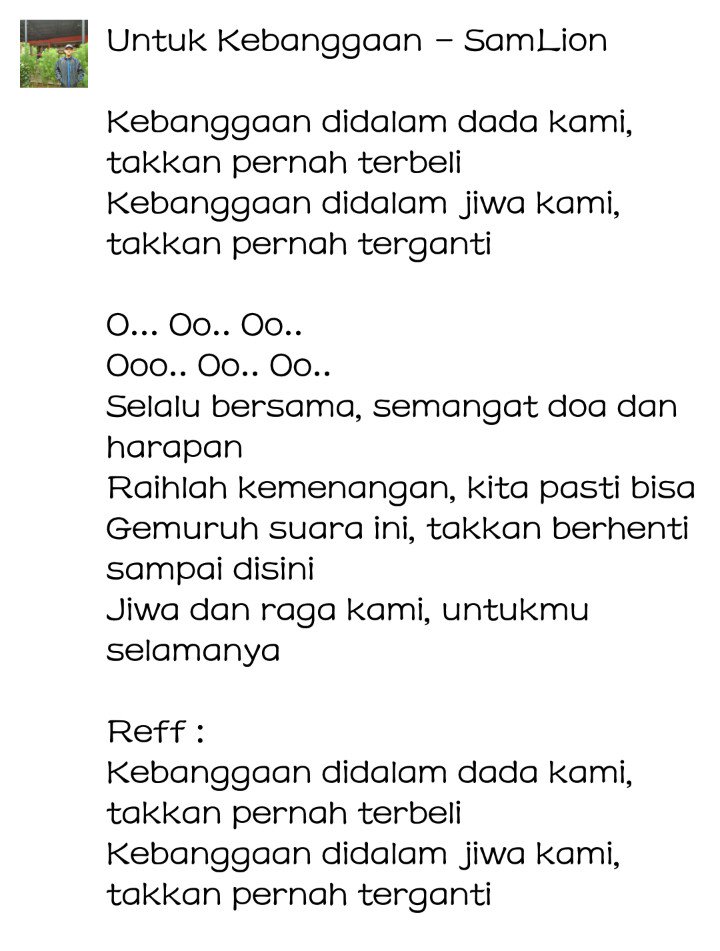 Joelialdi S On Twitter Lirik Lagu Untuk Kebanggaan Samlion Cc Aremanla1987 We Aremania Dlion1987 Joelialdi S On Twitter Lirik Lagu Untuk Kebanggaan Samlion Cc Aremanla1987 We Aremania Dlion1987