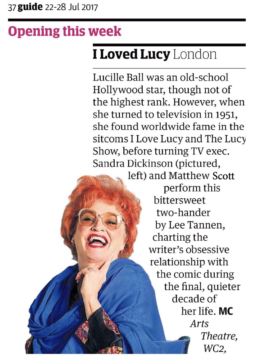 ILovedLucyUK's tweet photo. CRITICS CHOICE! I @ILovedLucyUK is one of The Guardian Guide's two London Theatre Openings of the Week! https://t.co/XtKcWgJvGO