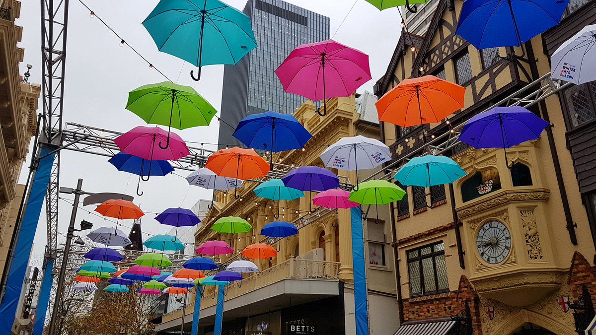 CityofPerth's tweet image. Head down to Hay Street Mall to catch a glimpse of winter’s best friend – the umbrella #WinterArtsSeason #CityofPerth