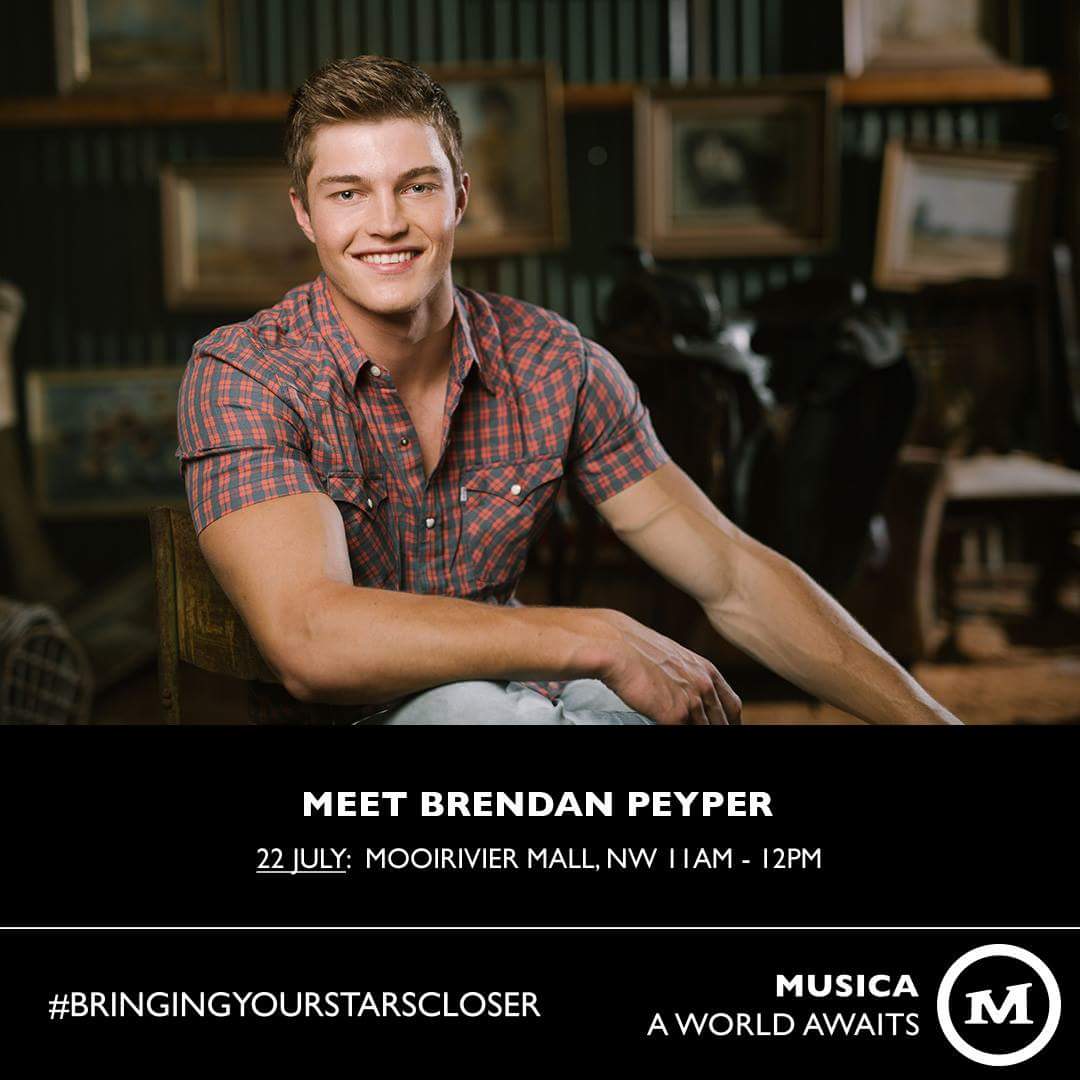 BrendanPeyper's tweet photo. Ek kuier vanoggend 11uur by @MUSICA_AFRICA Mooi River Mall in Potchefstroom en gaan ook 'n paar liedjies sing! Kom maak 'n draai! #Hyloopoop https://t.co/p9xAyvWNQb