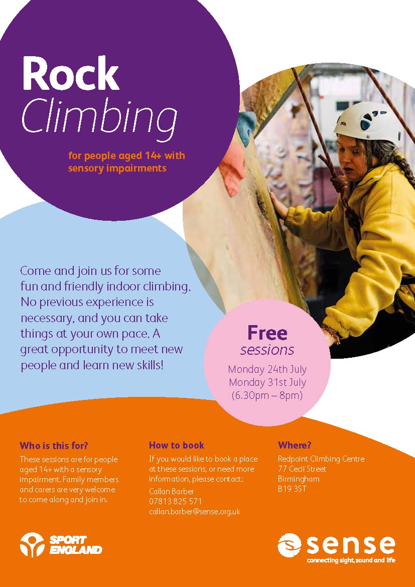 TGCclimbing's tweet photo. Sense are holding some sessions for people with sensory impairments to try rock climbing @RedpointBham #tryclimbing #climbingforall https://t.co/kCG0HRIo67