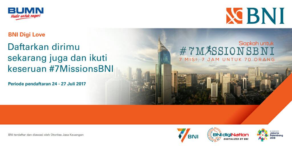 BNI's tweet photo. Siap untuk #7MissionsBNI berikutnya? Daftarkan dirimu dan ikuti keseruannya. Info lengkap : https://t.co/u31BPJNfbt https://t.co/jU5pfgdzxP