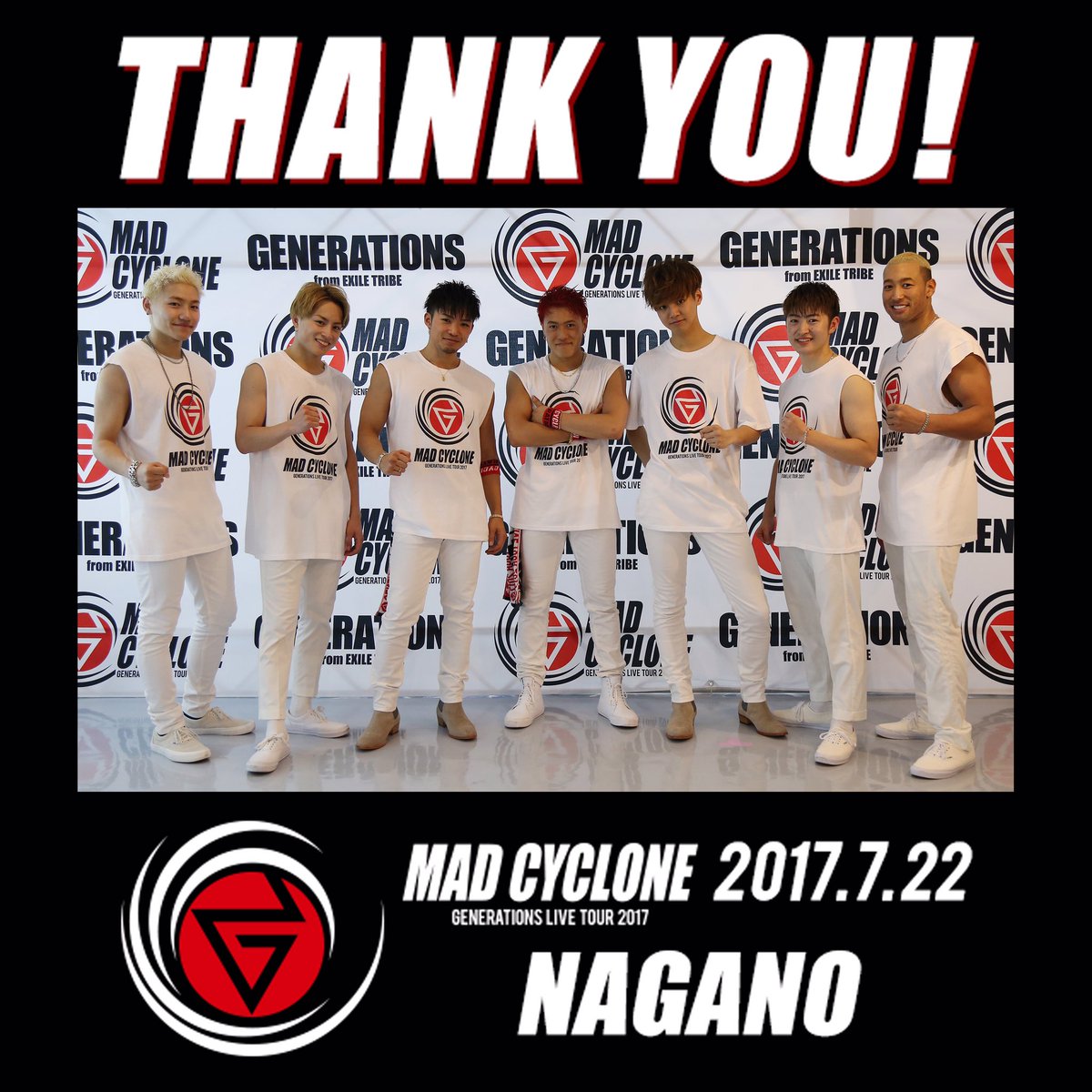 generationsfext's tweet photo. GENERATIONS LIVE TOUR 2017"MAD CYCLONE”
初日公演 無事に終了しました‼️
長野M-WAVEにお越し下さった皆さん、ありがとうございました✨
明日2日目も盛り上がっていきましょう🔥🔥🔥

#GENERATIONS
#MADCYCLONE https://t.co/ZxEeZdzwqq