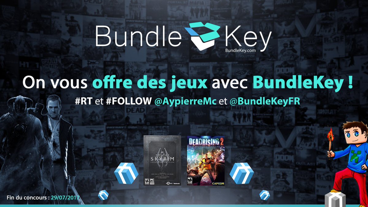 AypierreMc's tweet photo. RT et follow @AypierreMc et @BundleKeyFR pour gagner des clés de jeux Dead rising, Skyrim, rocket league et d'autres. Tirage le 29/07 https://t.co/ABJ3hpbjVY