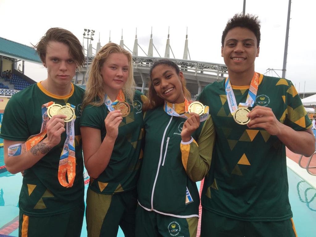 OfficialTeamRSA's tweet photo. 5 gold medals in one day from swimming athletes. Well done to Hanim Abrahams, Michael Houlie, Mariella Venter and Jarryd Baxter. #CWYGs2017 https://t.co/Y2znlOiKpW