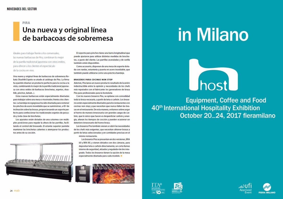 PiraOvens_1's tweet photo. https://t.co/vJe4ED3ZAI
Gracias a @infohostelero Buen #reportaje junto anuncio @HostMilano #Pira #BePira #espeteros #robata #shashlik #bbq https://t.co/vyXVerdQuQ
