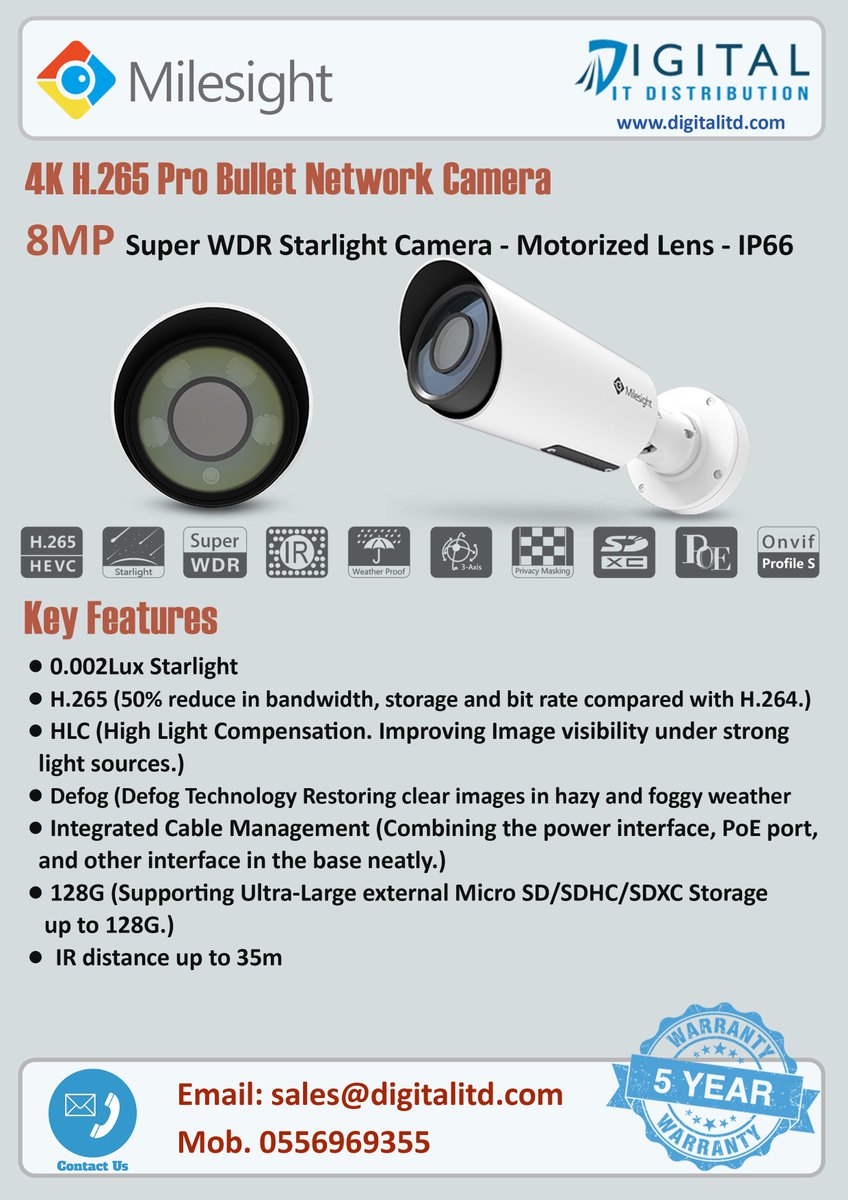 digitalitd2's tweet photo. #Ipcamera #digitalitd #Milesight_8mp_4K _Pro_Bullet_Camera
sales@digitalitd.com
0556969355 https://t.co/tnnxuU33ZD