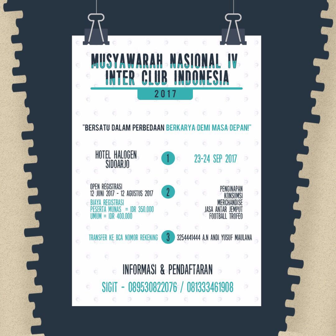 Sukseskan! 👏👌
Cc: <a href="/InterClubIndo/">Inter Club Indonesia</a> <a href="/Internona_Jatim/">Internona JaTim</a>