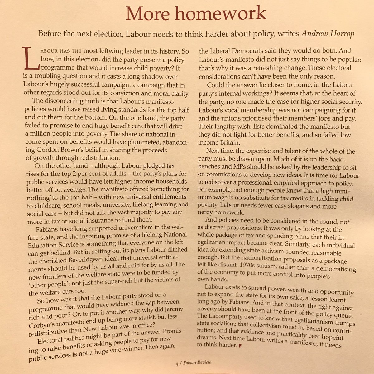 JohnRentoul's tweet photo. Superb article about Labour's slapdash manifesto by @andrew_harrop for Fabian Review HT @RichardAngell https://t.co/qfZafPjvz4
