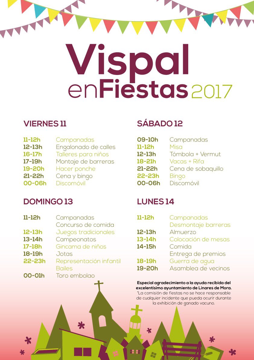 El_Vispal's tweet photo. Ya tenemos cartel de fiestas del Vispal, del 11 al 14 de agosto 🎉🎉😀👏 https://t.co/K1DtVlYhOP