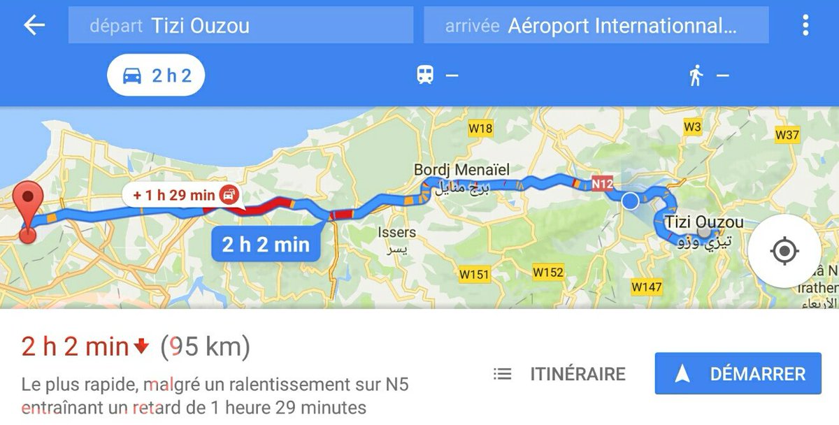 kdjdz's tweet photo. @TSAlgerie le trajet par voiture TiziOuzou Alger fait maintenant 2 heures, avec un bouchon de 10km Thenia-Boudouaou qui vous prends 1h30mn #kebchfute https://t.co/LL1kHhvgIk