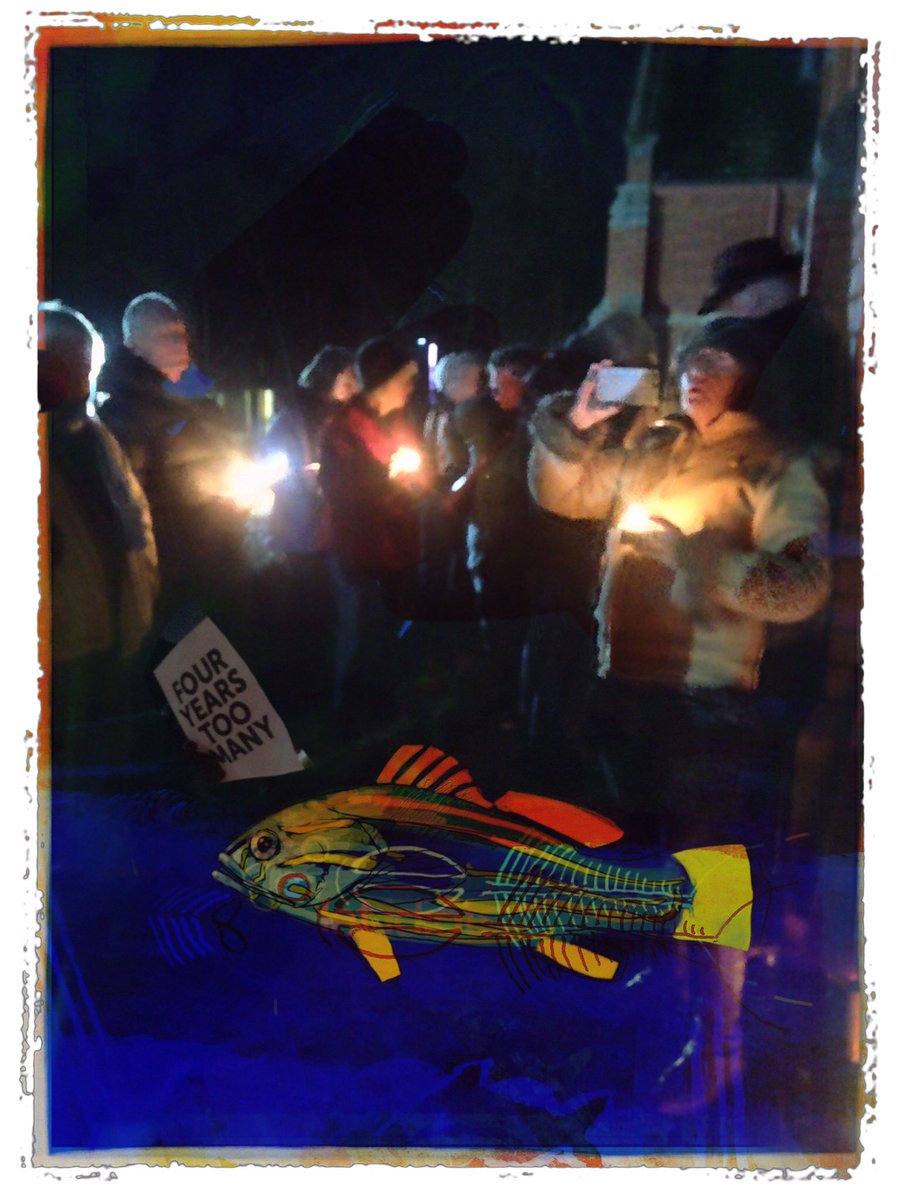 Julian_Wigley's tweet photo. Woodend vigil. #fouryearstoomany Saturday #addafish for Mr #eatenfish #refugees #makesafe #BringThemHere #auspol @CRNetInt @procartoonists https://t.co/r40RSEbxAP