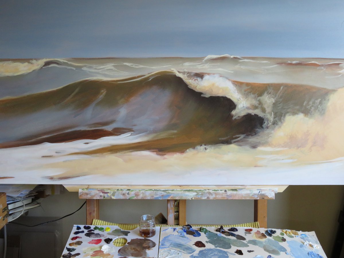tweetingpainter's tweet photo. Doing a spot of painting today from my #sketchbooks #stormangus #oilpaint #northsea #waves https://t.co/d21Y6skpnA
