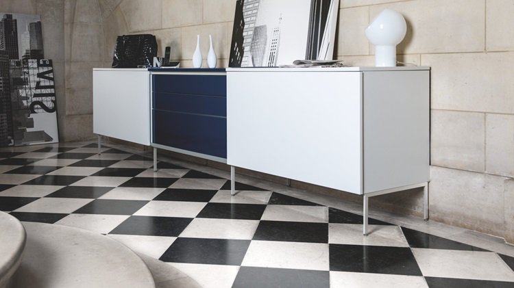 schmidtireland's tweet photo. Our stunning Breathing space entrance unit features a blue and white gloss lacquer finish #schmidtkitchen #interiorstyle #schmidtcuisines https://t.co/4wZSWfKK86