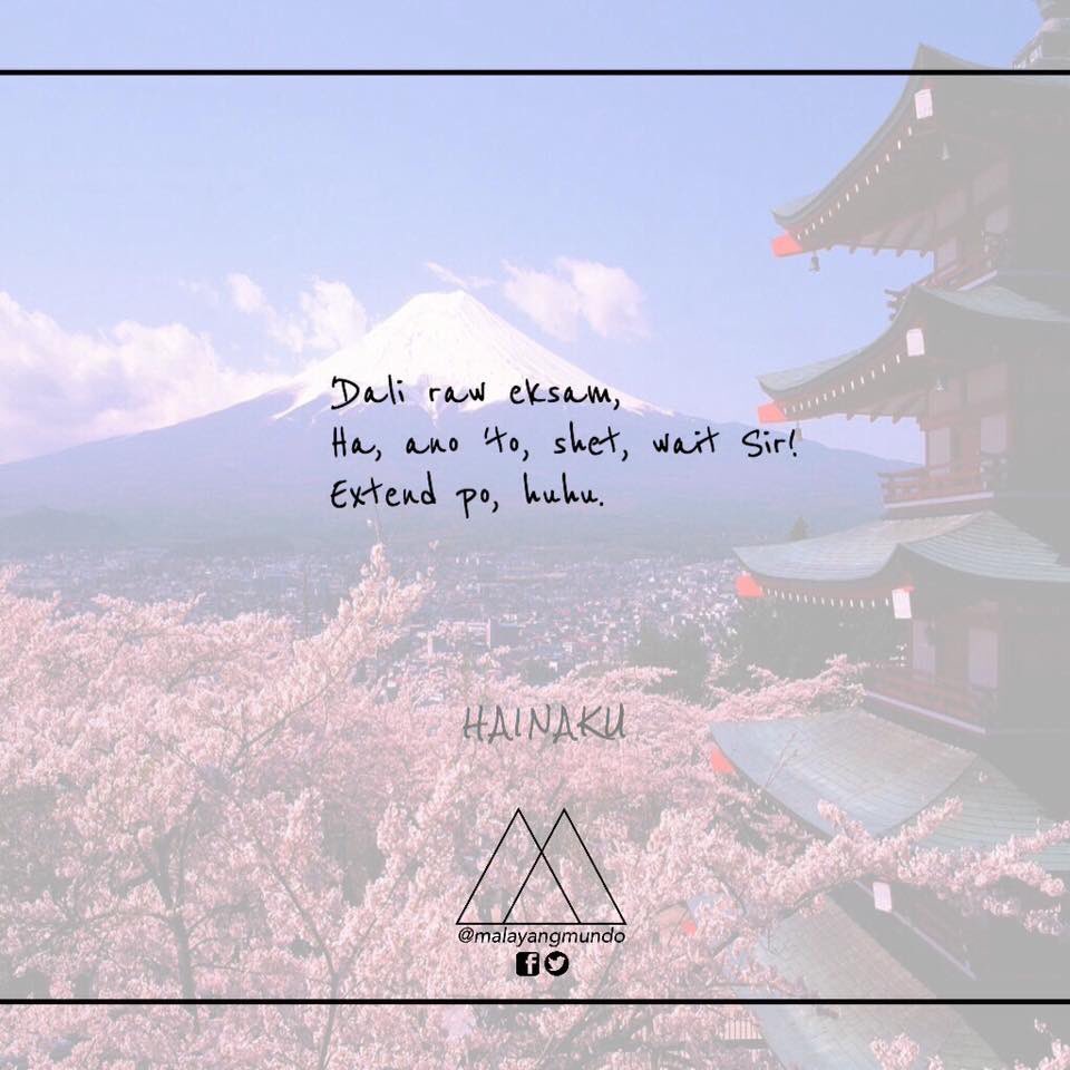 MalayangMundo's tweet photo. Dali raw eksam,
Ha, ano 'to, shet, wait Sir!
Extend po, huhu.
#Hainaku ⛩ https://t.co/uWIYApDnxD
