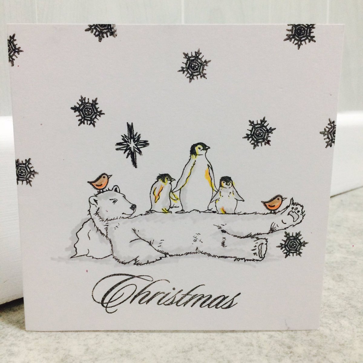 cardcreativity's tweet image. Cute polar bear and Penguin card 🐧perfect for Christmas blank inside🙈