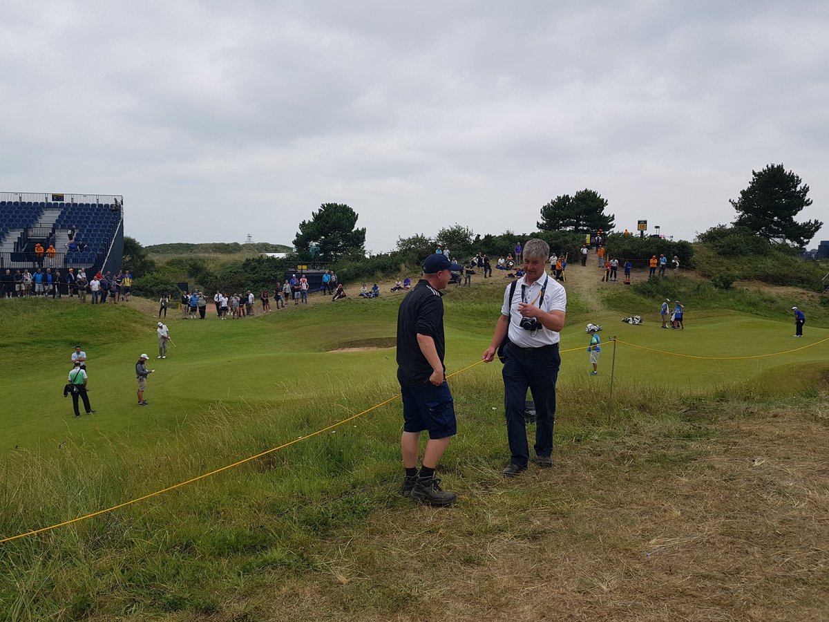 strigroup_'s tweet photo. .@striturf_bob and @striturf_sophie overseeing site protection measures at #TheOpen  with #greenkeeper John Kelly. https://t.co/TgUrT8m2Ui