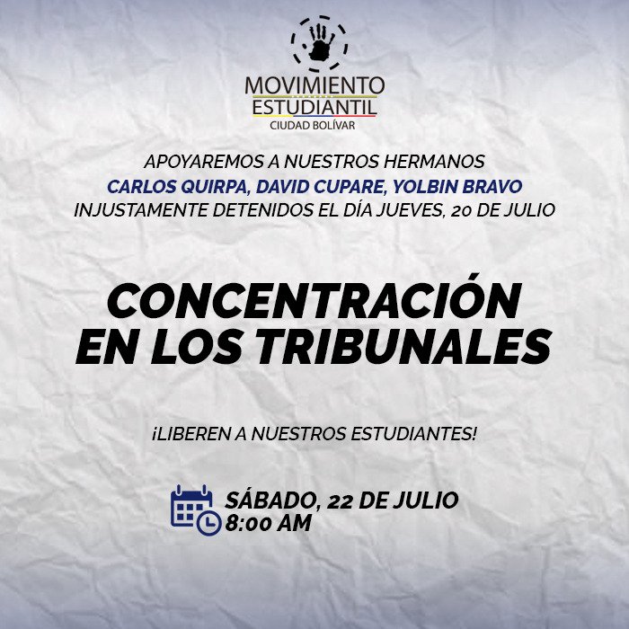 RonielFarias's tweet photo. #CiudadBolivar Hoy nos movilizamos a los en defensa de nuestra Constitución y exigiendo #LiberenACarlos
#LiberenADavid
#LiberenAYolbin https://t.co/4Eqk33g3kQ