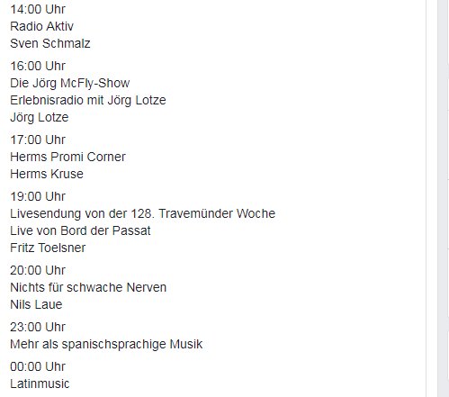 Ab 19Uhr heute Live von der Passat eine Sendung zur Travemünder Woche. 
Das weitere Programm bei #LübeckFM