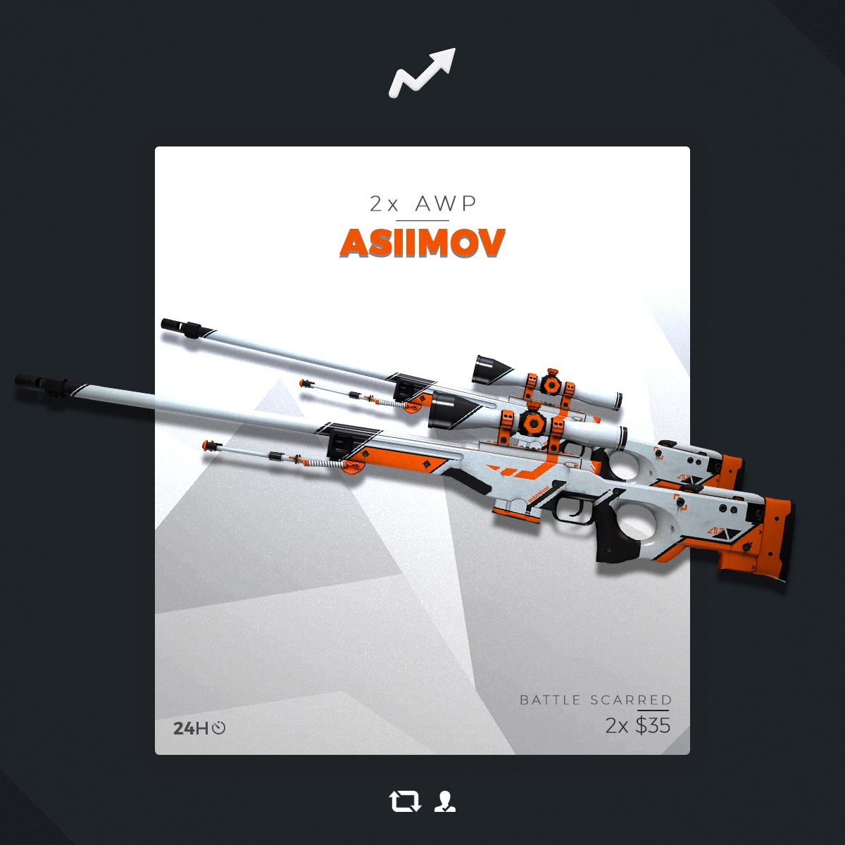 skinupgg's tweet photo. 🐠 AWP ASIIMOV GIVEAWAY FOR 2 WINNERS

TO ENTER
1️⃣ RETWEET THIS TWEET 
2️⃣ FOLLOW @skinupgg 
3️⃣ VISIT https://t.co/PzSIIEXnjp
WINNER IN 24H https://t.co/w2Ey8NSb0G