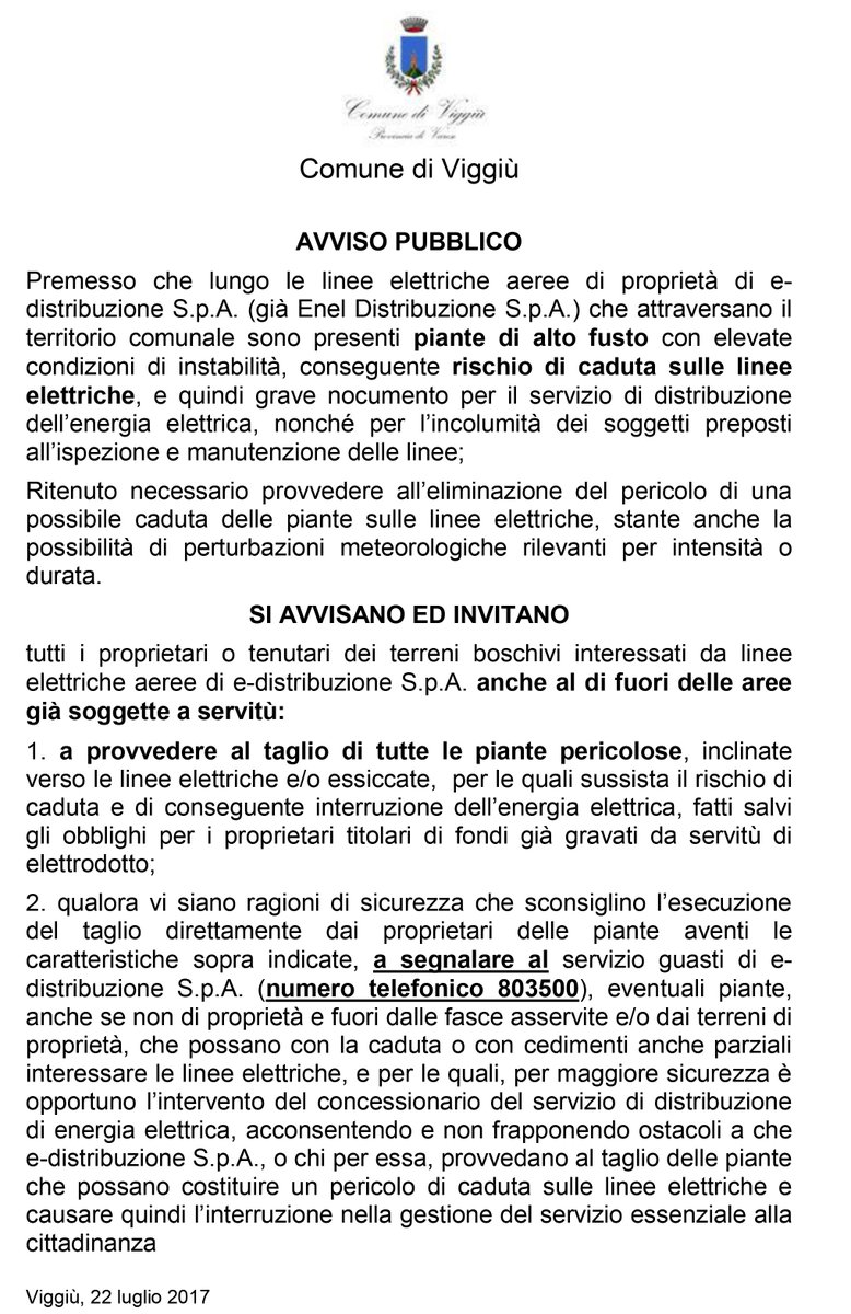 ComuneViggiu's tweet photo. Avviso ai proprietari di terreni attraversati da linee elettriche 
e-distribuzione https://t.co/Uz0lIF48Vs