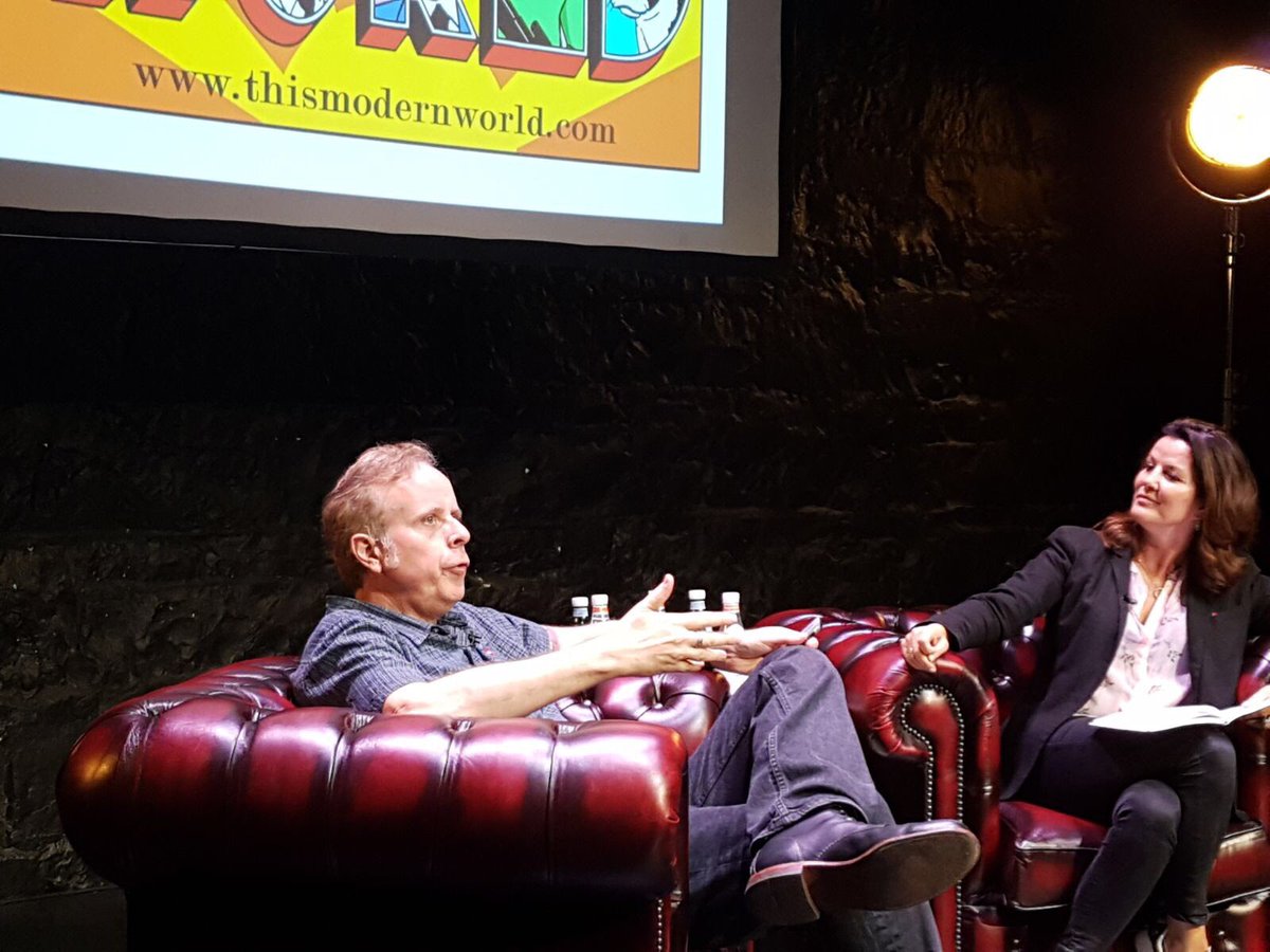 creativeirl's tweet image. Discussions in full flow on #CartoonPower w/ @tomtomorrow @DeirdreOKane1 here in the fab O'Donoghue Centre Theatre @nuigalway @GalwayIntArts