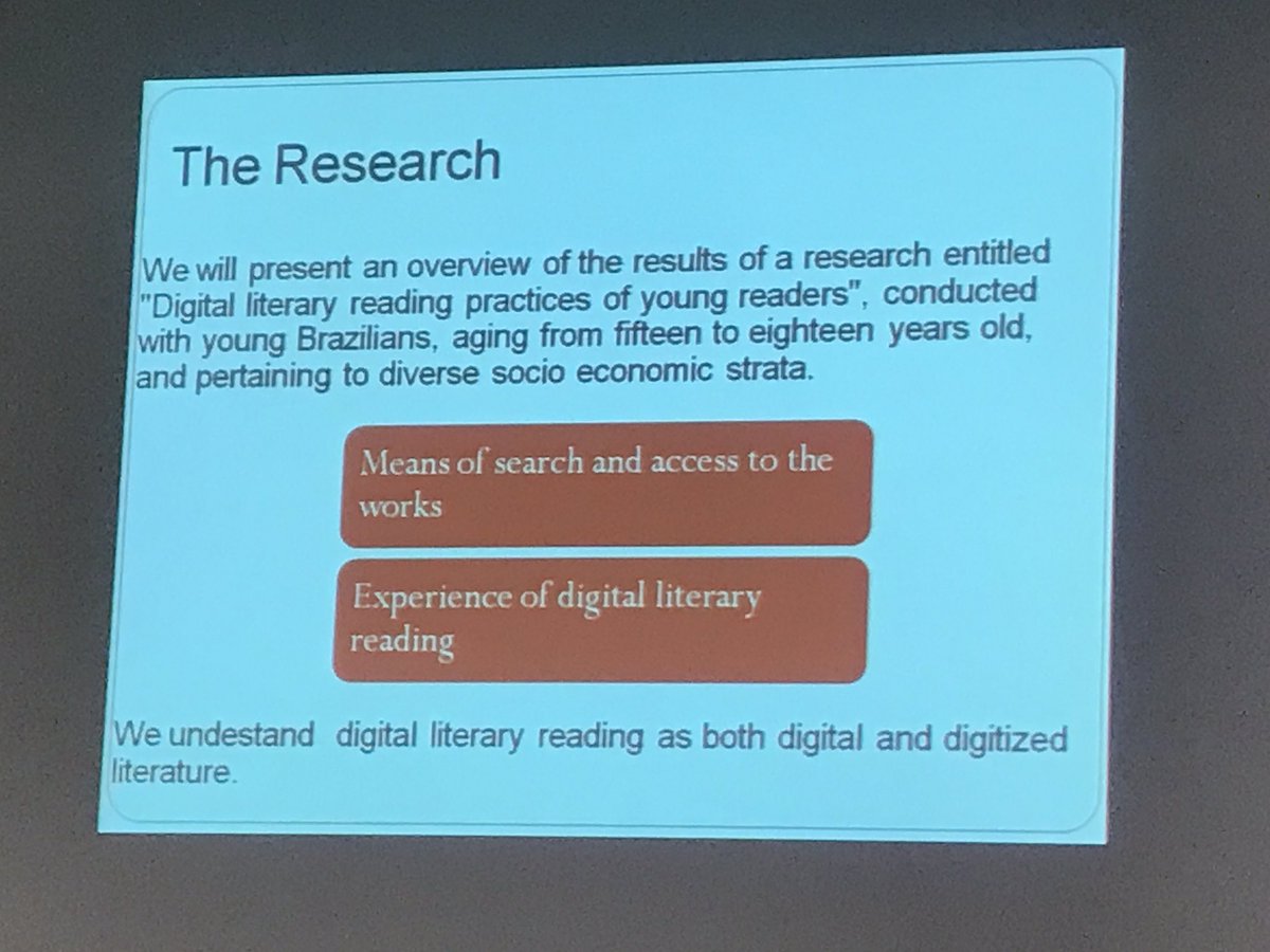 hkoenitz's tweet photo. #elo17 #elo2017 Monica Daisy Vieira Araújo reports on a study of Digital Literary Reading Experiences by Young Readers https://t.co/cFsvlQHljm