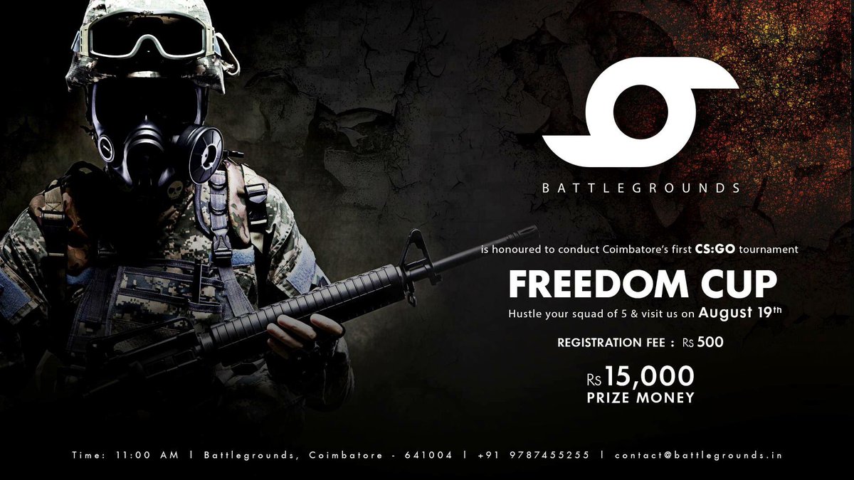 BattleGroundsIN's tweet photo. #Battlegrounds #Cbe Freedom Cup #CS:GO #tournament on Aug 19th. #esports #PCGaming https://t.co/D0k6z0DqUP