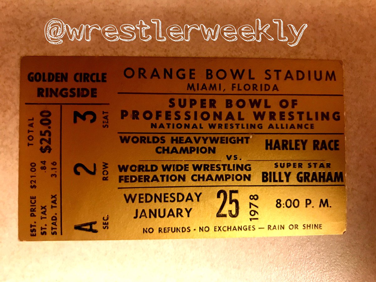 wrestlerweekly's tweet photo. WRESTLER WEEKLY PRESENTS some Favorite items for #wwShowOffSaturday SUPERBOWL OF WRESTLING January 25 1978 RARE TICKET/NEWSPAPER Race Graham https://t.co/wC4Z7xRLyW