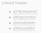 KlarolineAwards's tweet photo. Finalists for Nicest Tweeter! https://t.co/WtbAoxetfw