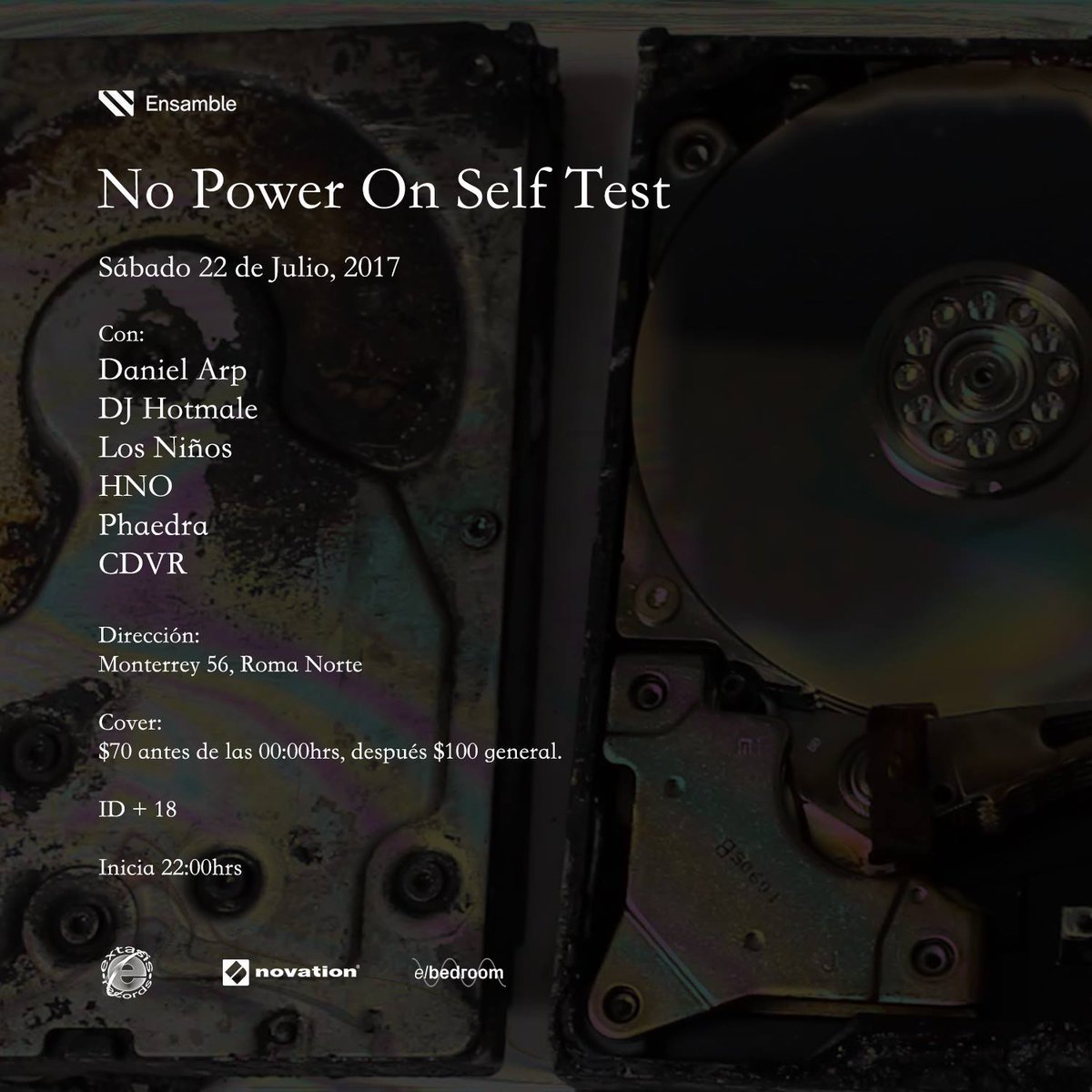 Ensamble_rec's tweet image. Nos vemos hoy en No Power On Self Test. 
$70 &amp;lt; 00:00hrs &amp;gt; $100 
limitado a 150 personas. 
inicia 22:00hrs 
Mapa: goo.gl/maps/koobRyww5…