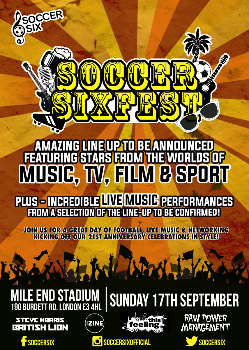 SoccerSix's tweet photo. #SoccerSixFest 2017 

SUNDAY 17TH SEPTEMBER 

MILE END STADIUM, LONDON! 

TICKETS ON SALE @ 8PM: https://t.co/wfsordVGRc RT! 🙌 https://t.co/xXIrcbDNcV