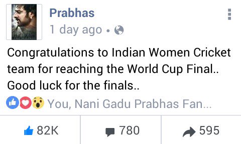 SURESH53046412's tweet photo. prabhas Anna , resent post he is say #indianw team all the best https://t.co/pBQx1wp7YV