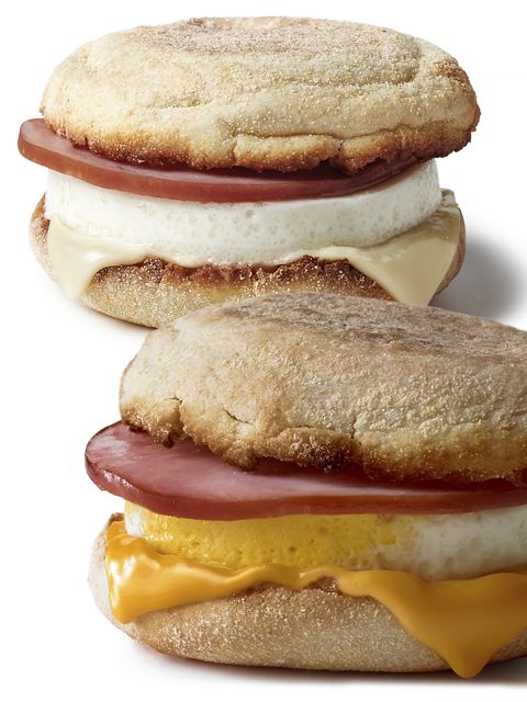Fresh Cracked Eggs on a toasted English Muffin with Melty American Cheese and Lean Canadian Bacon. #EggMcMuffin