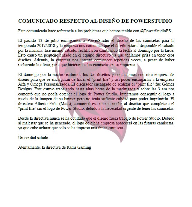 RamsGaming's tweet photo. 📣COMUNICADO📣
Asunto diseño camisetas @PowerStudioES https://t.co/MqfPraaeQ4
