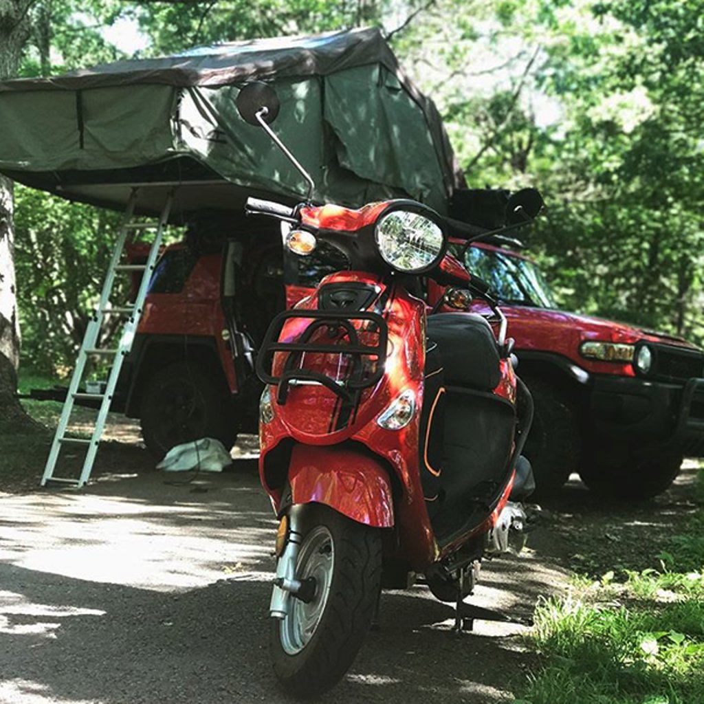 genuinescootco's tweet photo. The perfect camping Buddy! #camping #buddy #genuinebuddy #campsetup #camp #scooter #scooters #ontheroad #outdoors #adventure #scootlife https://t.co/vl4tC72Ezh