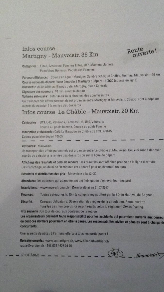 Pour rappel chères cyclistes, demain départ Martigny-Mauvoisin à 10.30, Châble-Mauvoisin 10.05, inscription possible sur place 👍🏻#cyclo