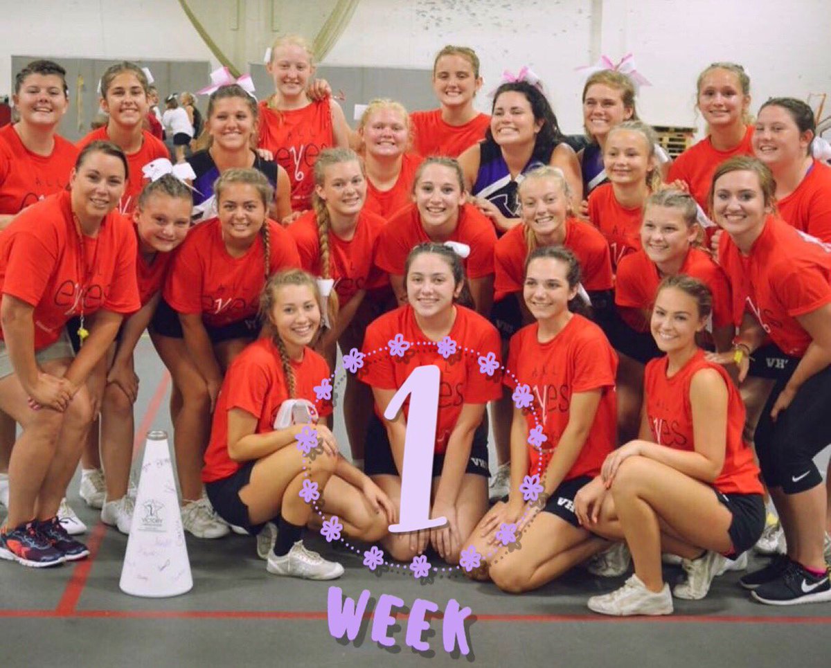 vicksburgcheer's tweet photo. ONE WEEK and we will be off to our second cheer camp!!!β€οΈ #VictoryCheer #VHSCHEER https://t.co/8PR4qwJGFq