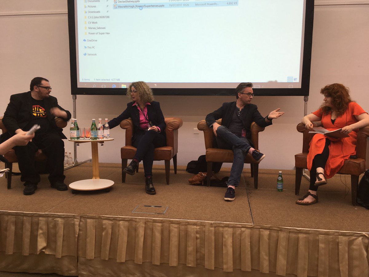 GalwayIntArts's tweet image. Discussing The Power of Superheroes-Declan Shalvey, Maura McHugh, Barry W Fitzgerald and Jen Coppinger. #GIAF17 #FirstThoughtTalk