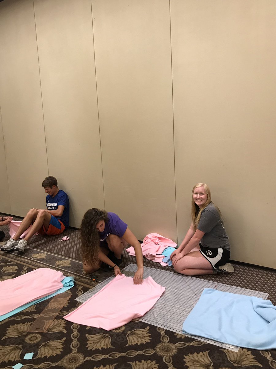 IndStSAAC's tweet photo. It's time for @MVCsaac summer meetings. @HoganLambrock and @kenzokostka are making blankets for the St. Louis Children's Hospital. https://t.co/1hePxiKKpl
