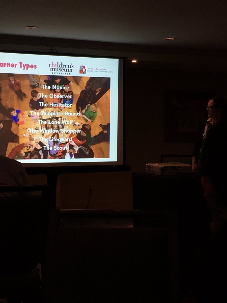 museumqueer's tweet photo. Lisa Brahms from the Children's Museum of Pittsburgh sharing learner types found in makerspaces. #VSAconf https://t.co/tOYyf5pPH2