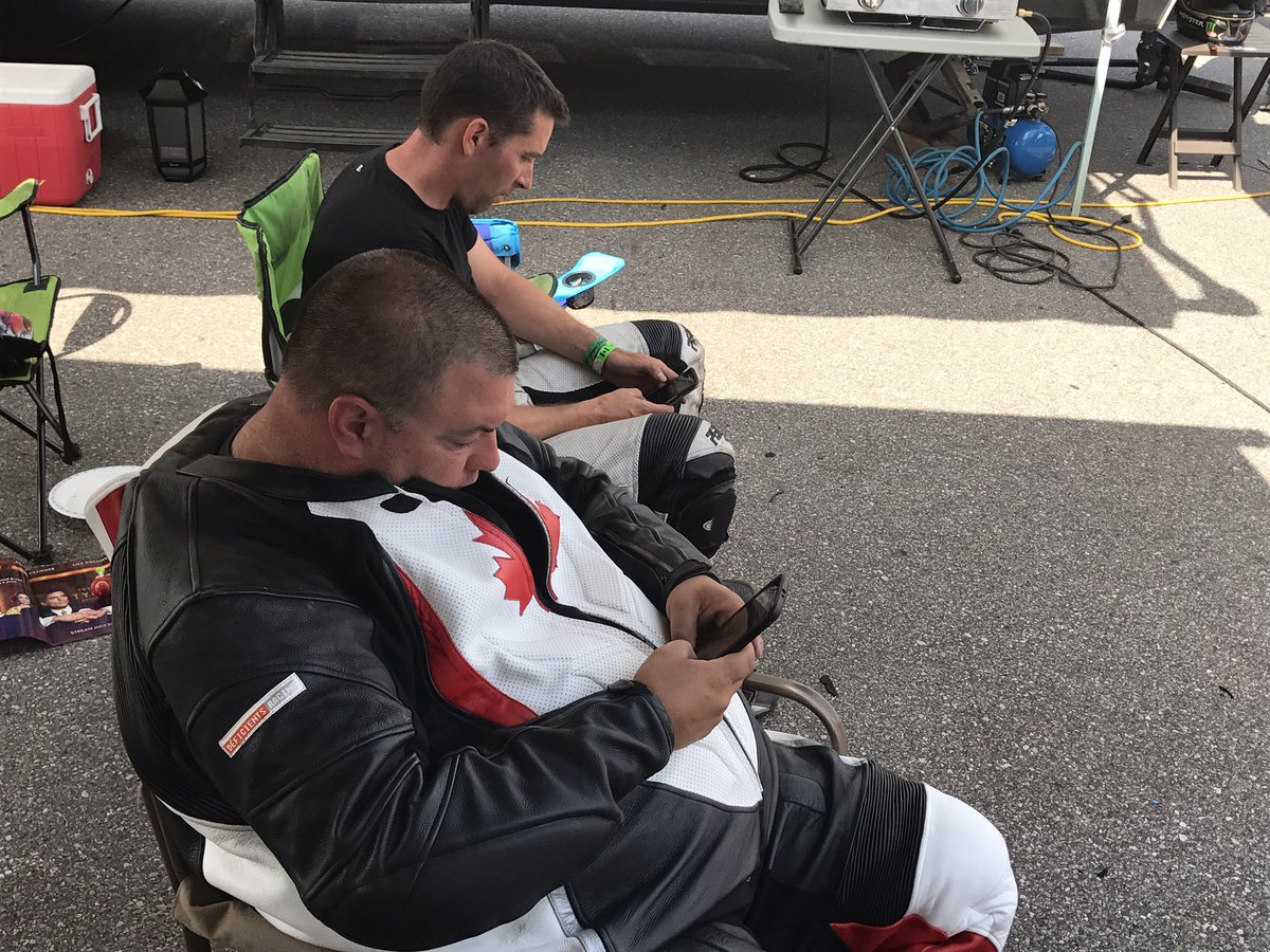 VRRACANADA's tweet photo. Daniel and Dominic patiently waiting for their race to start. They don't look to stressed. #races #racingislife  #vrra #vintagemotorcycle https://t.co/SrNXaKq0EX