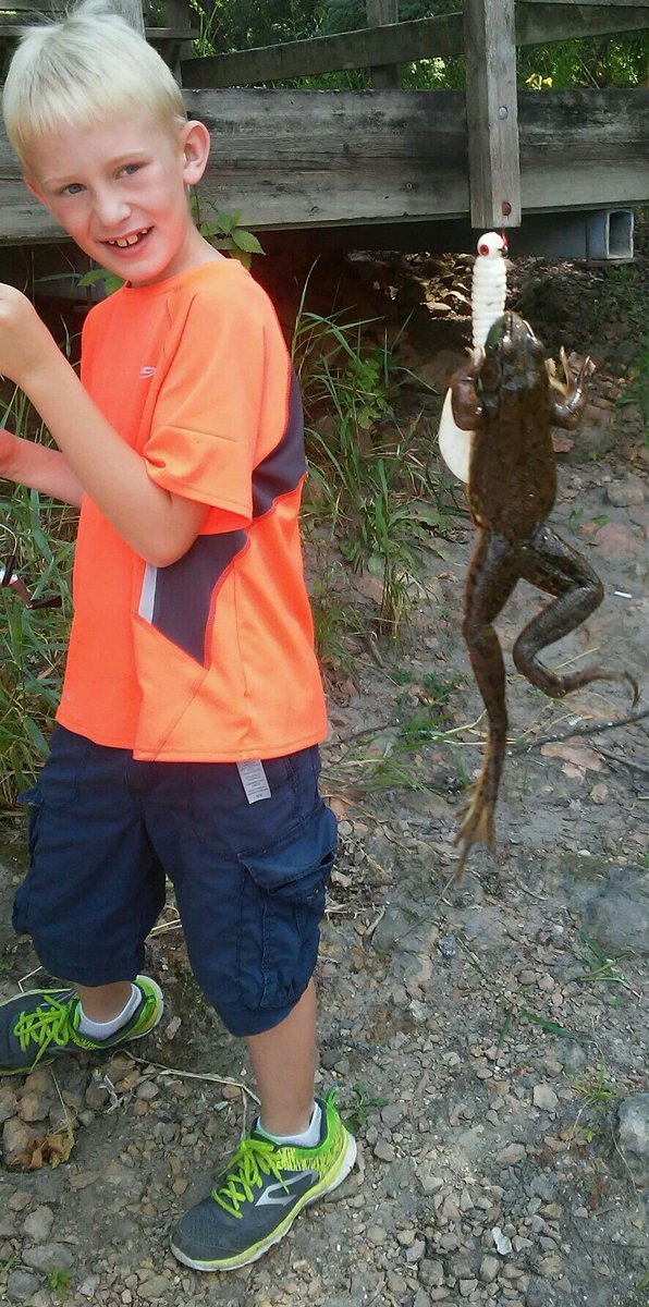 Rylan caught a frog! Haha he didnt know what to think!