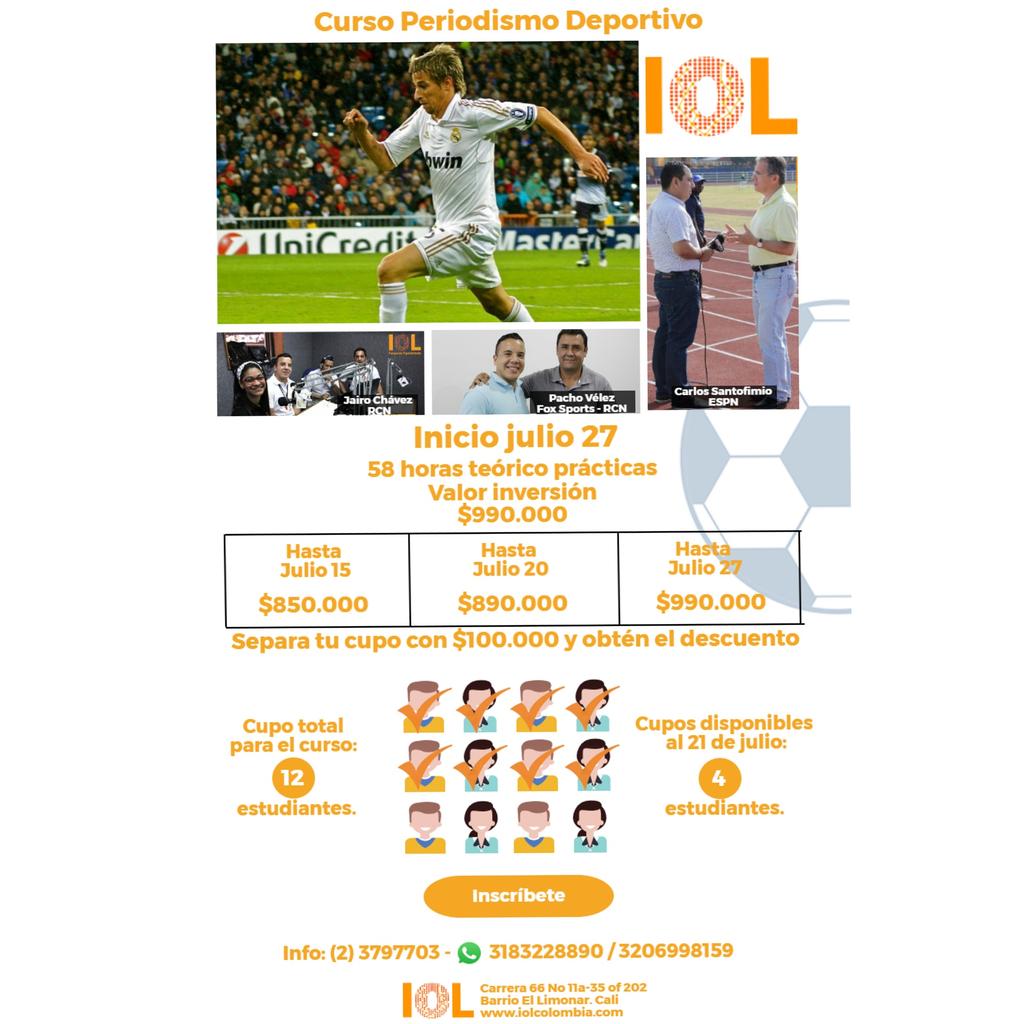IOLColombia's tweet photo. Curso de Periodismo Deportivo Cali
Info: https://t.co/4I9J1j26PQ
 #VamosRigoneitor https://t.co/7VySxvaOv0